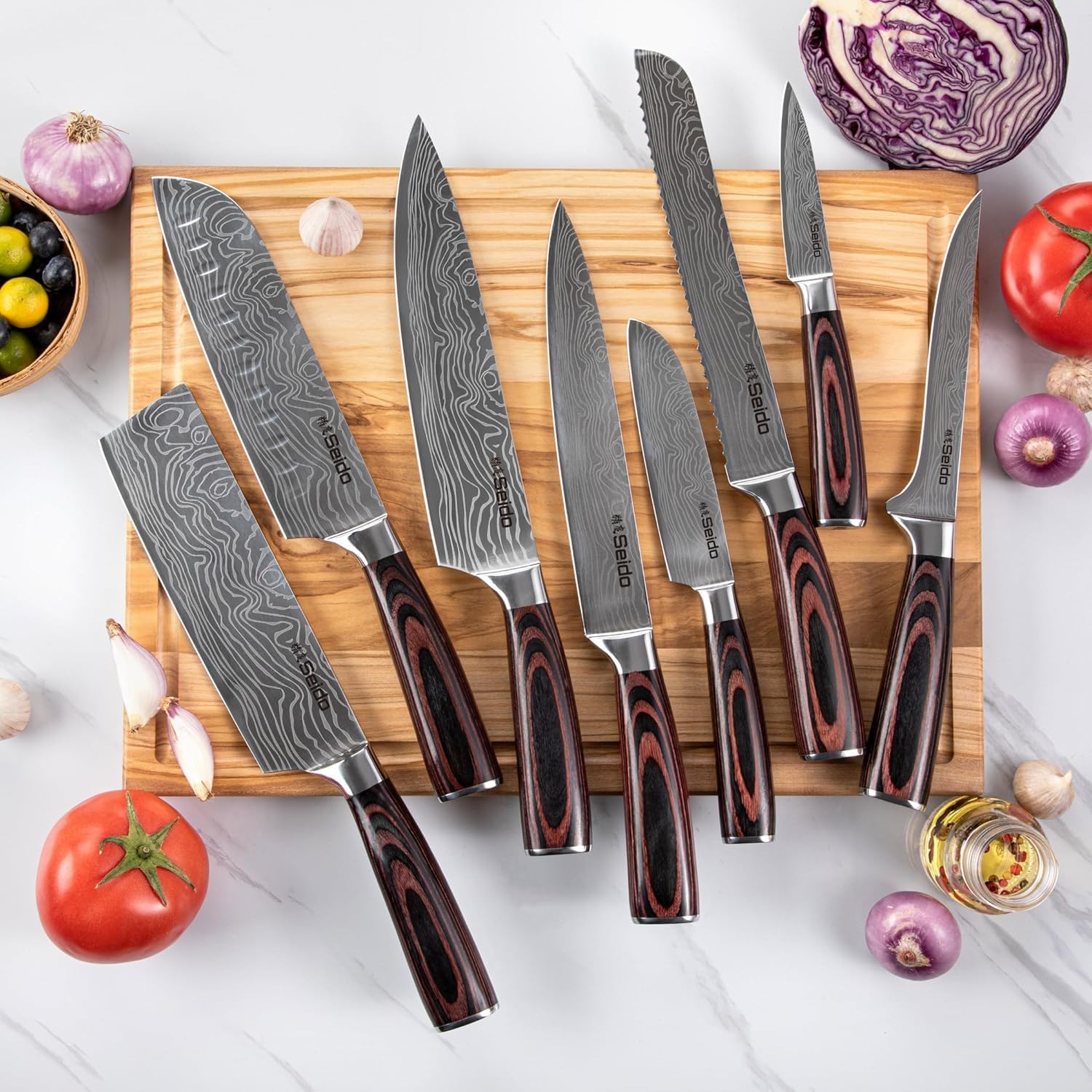 Seido Knives: cuchillo chef de 8 pulgadas con filo de alta precisión para cortes limpios.