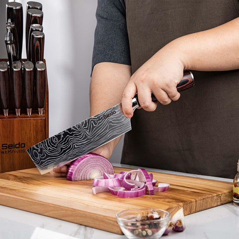Pelador Seido Knives damasco: controlado pelado y precisión.