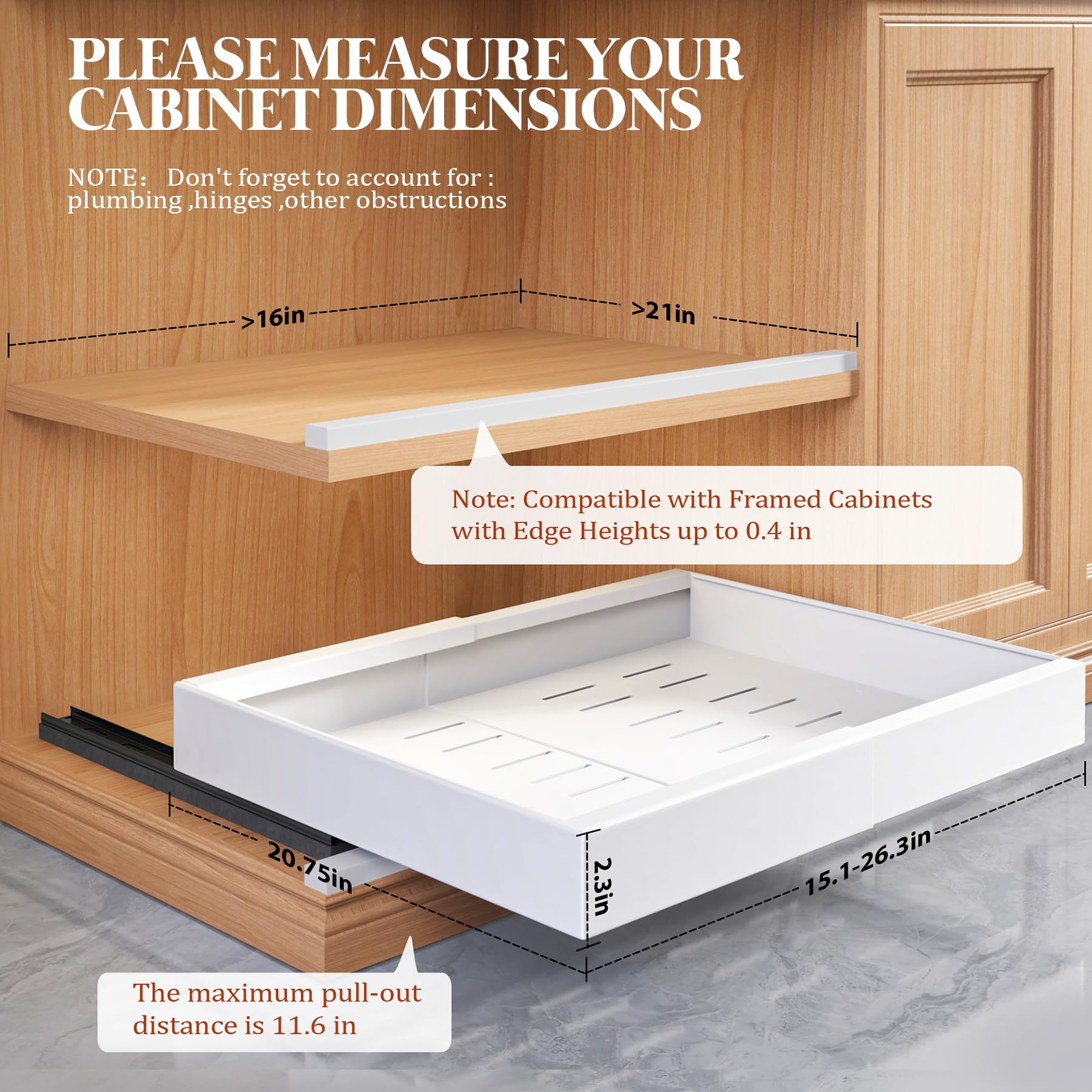 Seinloes organizador deslizante con ancho ajustable de 15.1-26.3 pulgadas.