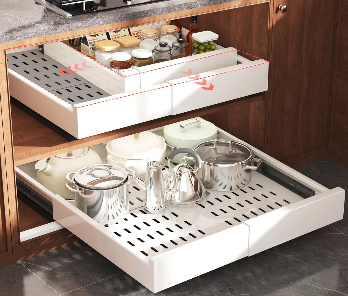 Organizador Seinloes deslizante para cocina, extensión 13-21 pulgadas, acceso cómodo