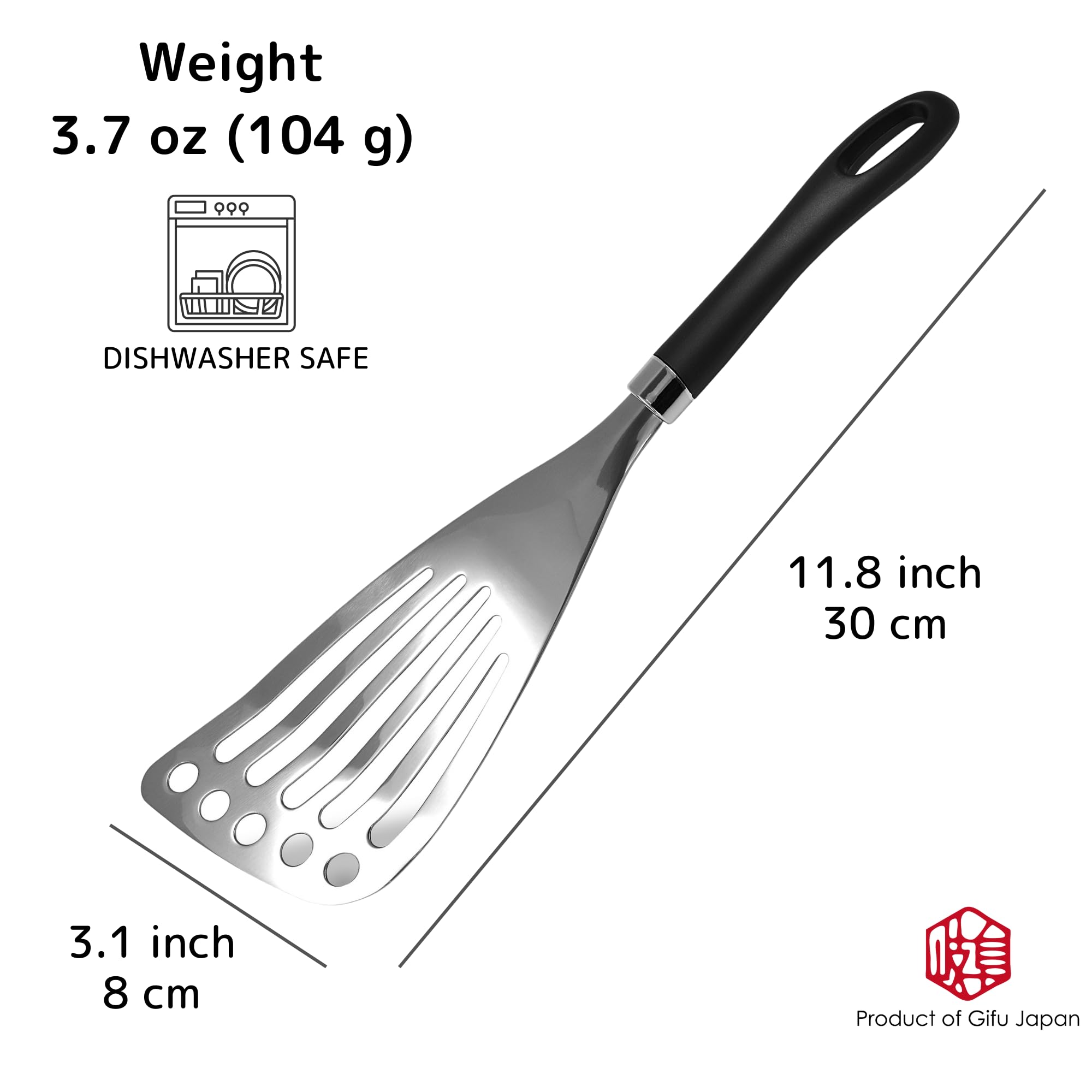 Seki Japón espátula con corte frontal oblicuo para voltear ingredientes con facilidad