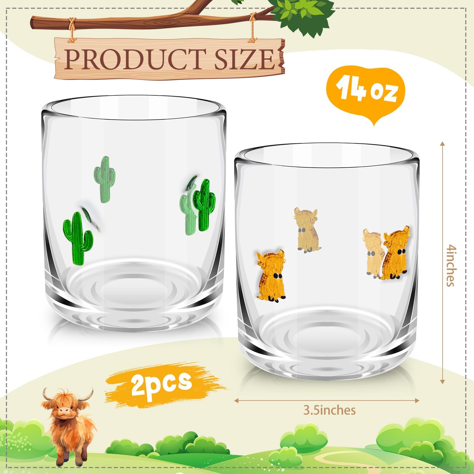Sel Natural vasos Highland Cow para decorar y disfrutar bebidas en casa.
