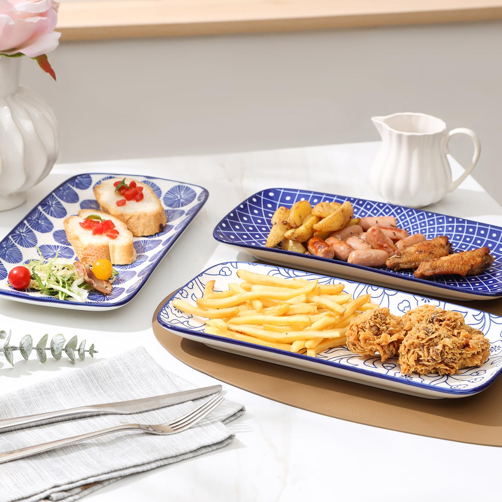 Bandeja de bordes decorativos Selamica rectangular, diseño vintage para mesa.
