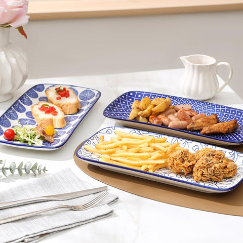 Bandeja de bordes decorativos Selamica rectangular, diseño vintage para mesa.