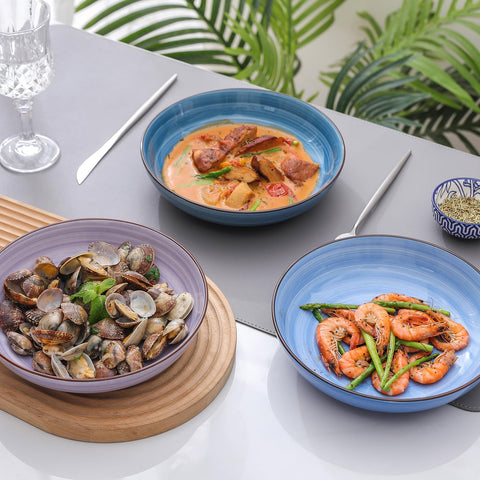 Conjunto de 6 cuencos para pasta de cerámica Selamica, color azul.