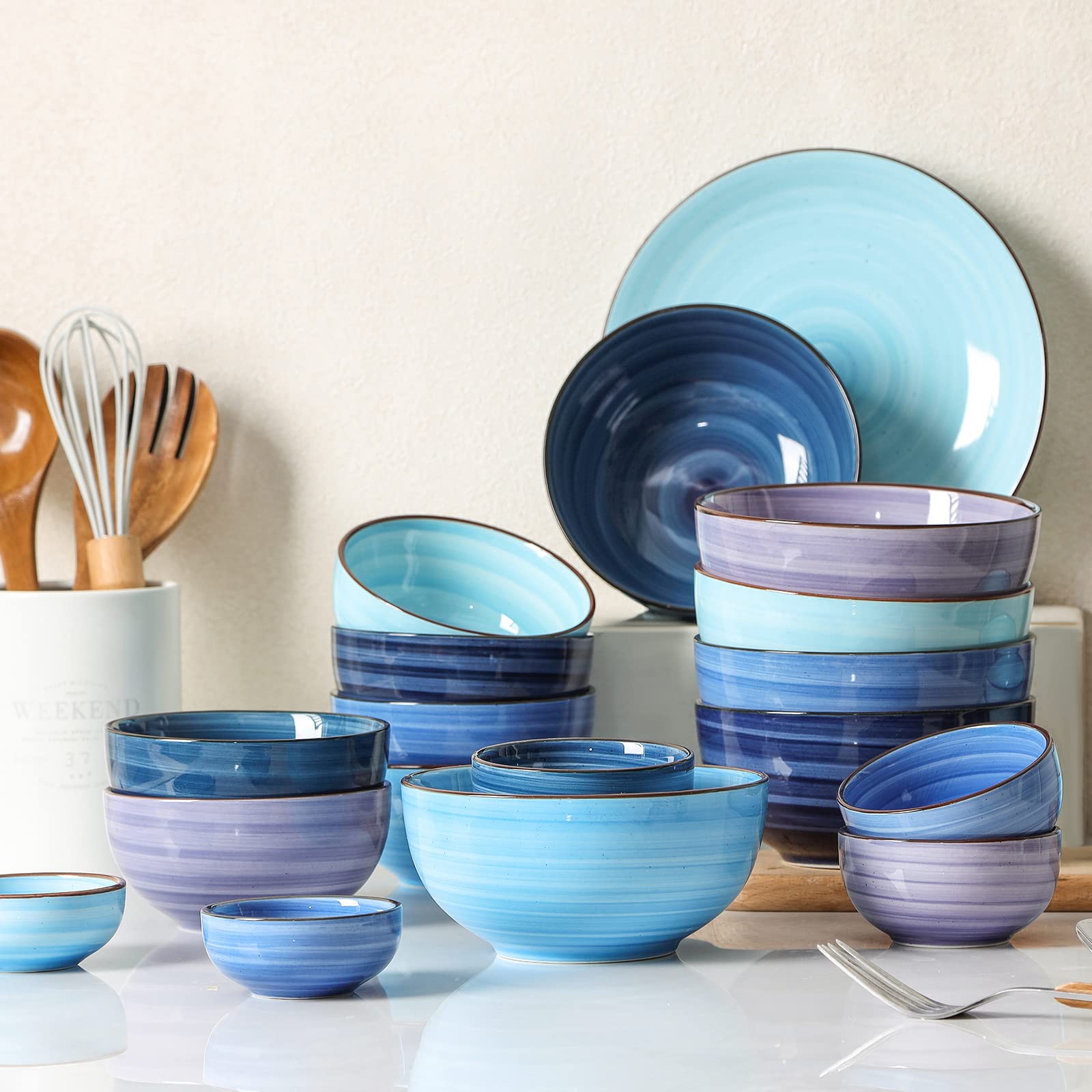 Selamica conjunto tazones mini, cerámica azul degradado, duraderos para servir aperitivos.