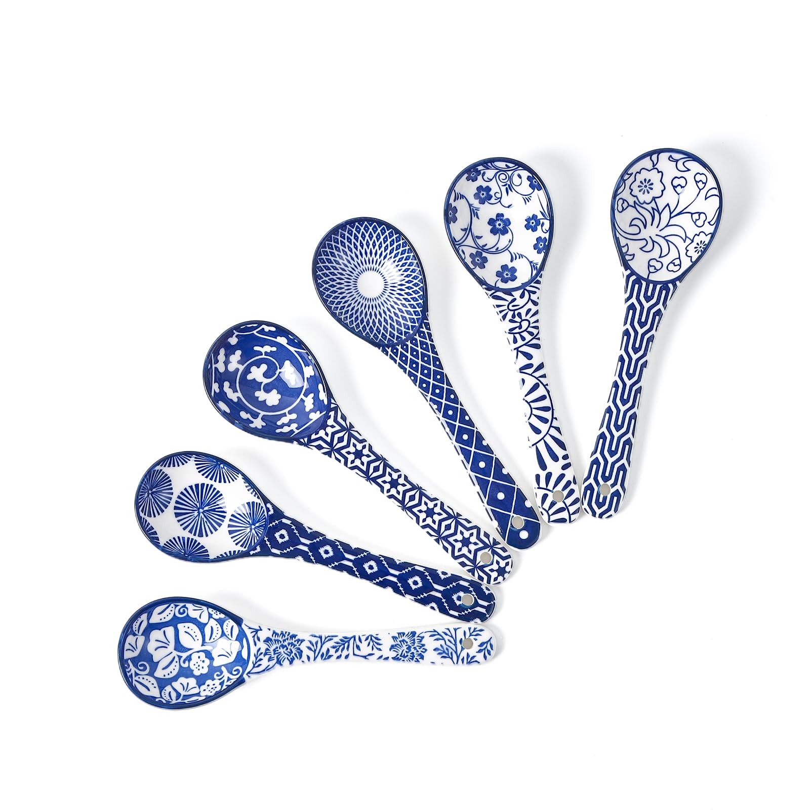Cuchara Selamica de sopa cerámica azul vintage para porciones cómodas