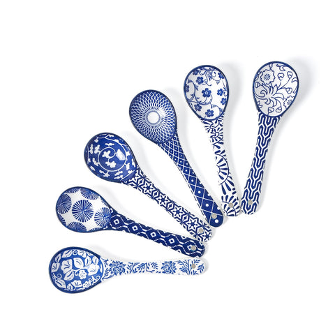 Cuchara Selamica de sopa cerámica azul vintage para porciones cómodas