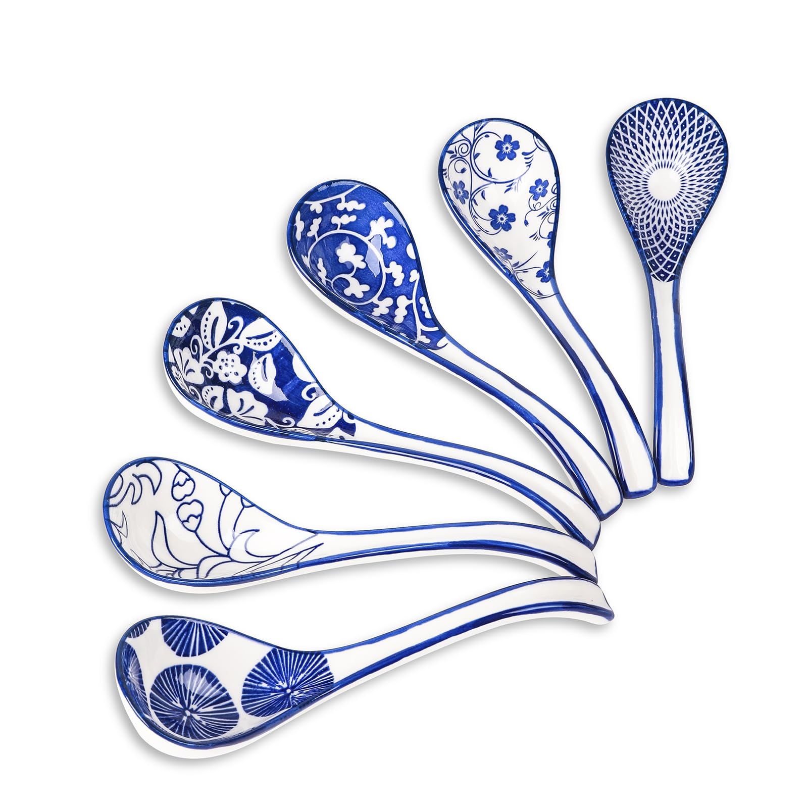 Cucharas Selamica de sopa cerámica azul vintage para degustar caldos y ramen