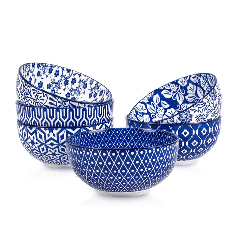 Cuenco cerámico Selamica para cereal de 24oz en azul vintage, ideal para desayunos abundantes.