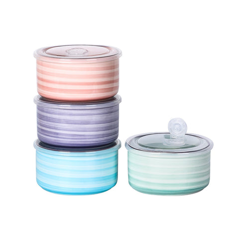 Selamica cuencos cerámicos con tapas 14oz listos para almuerzo y almacenamiento seguro.