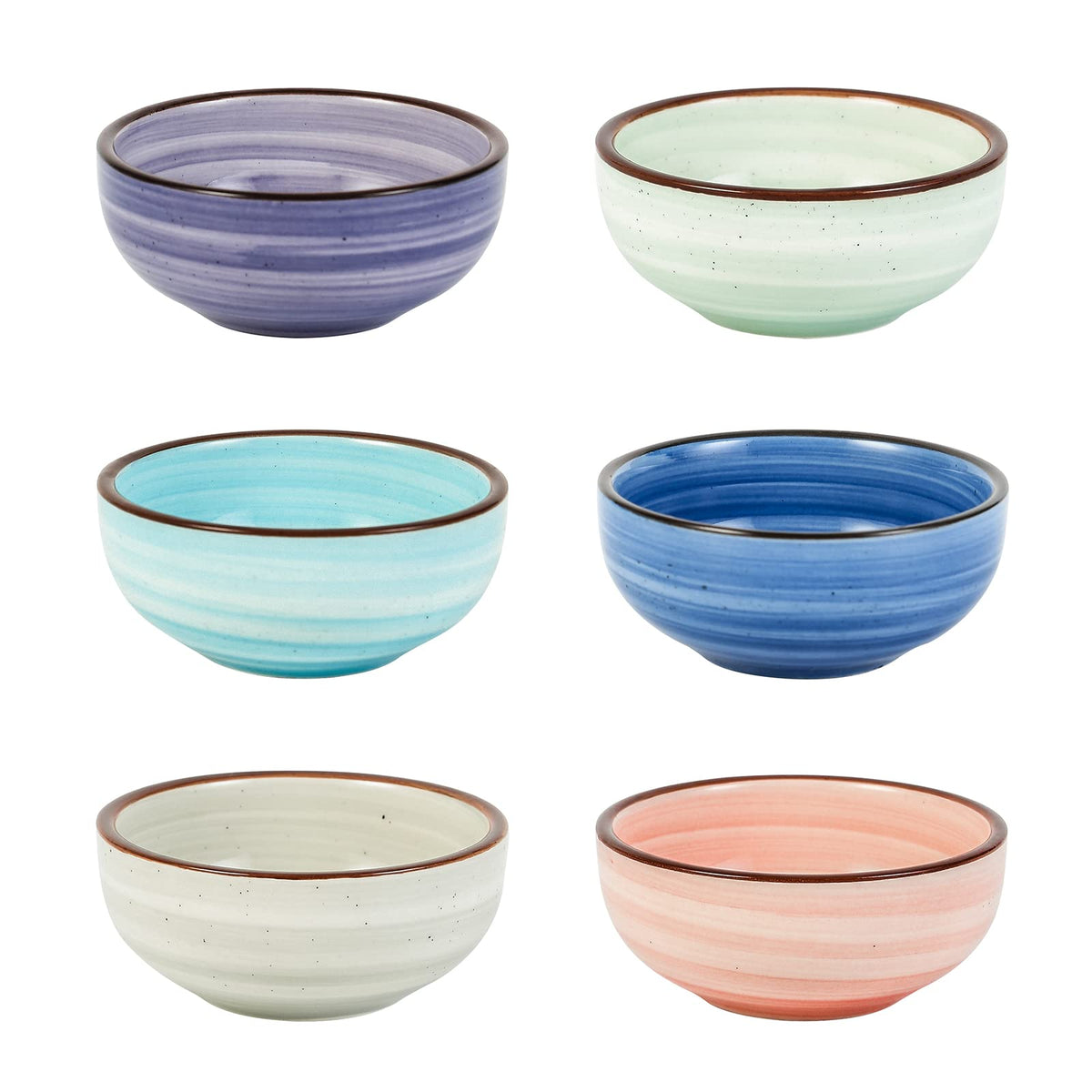 Cuencos para salsas Selamica con degradé y puntos negros para presentar condimentos