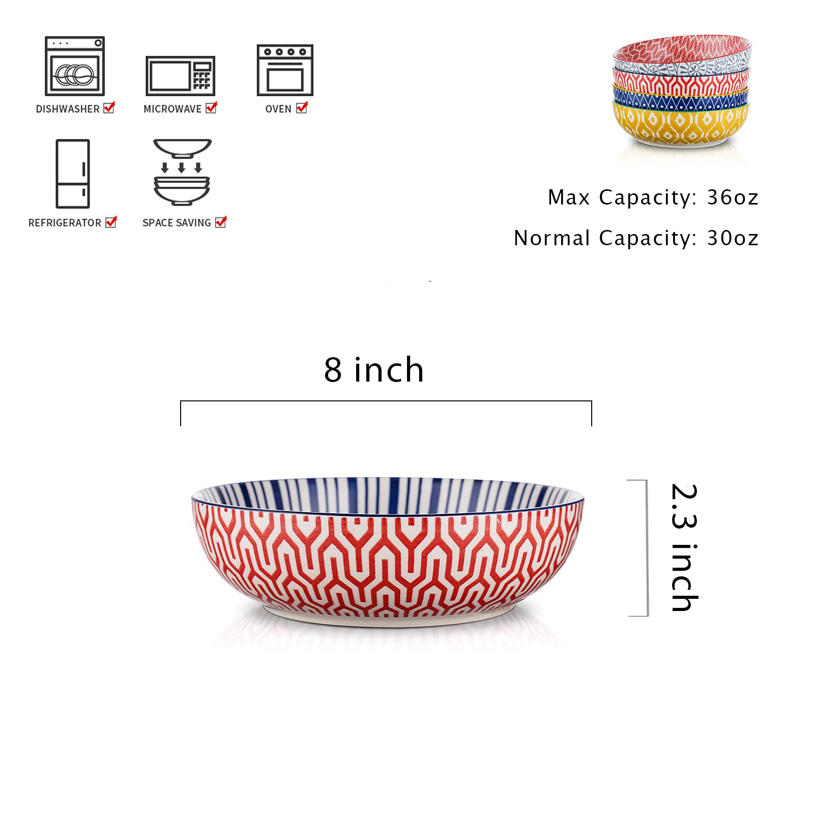 Cuencos Selamica con diseño vibrante para una mesa colorida.