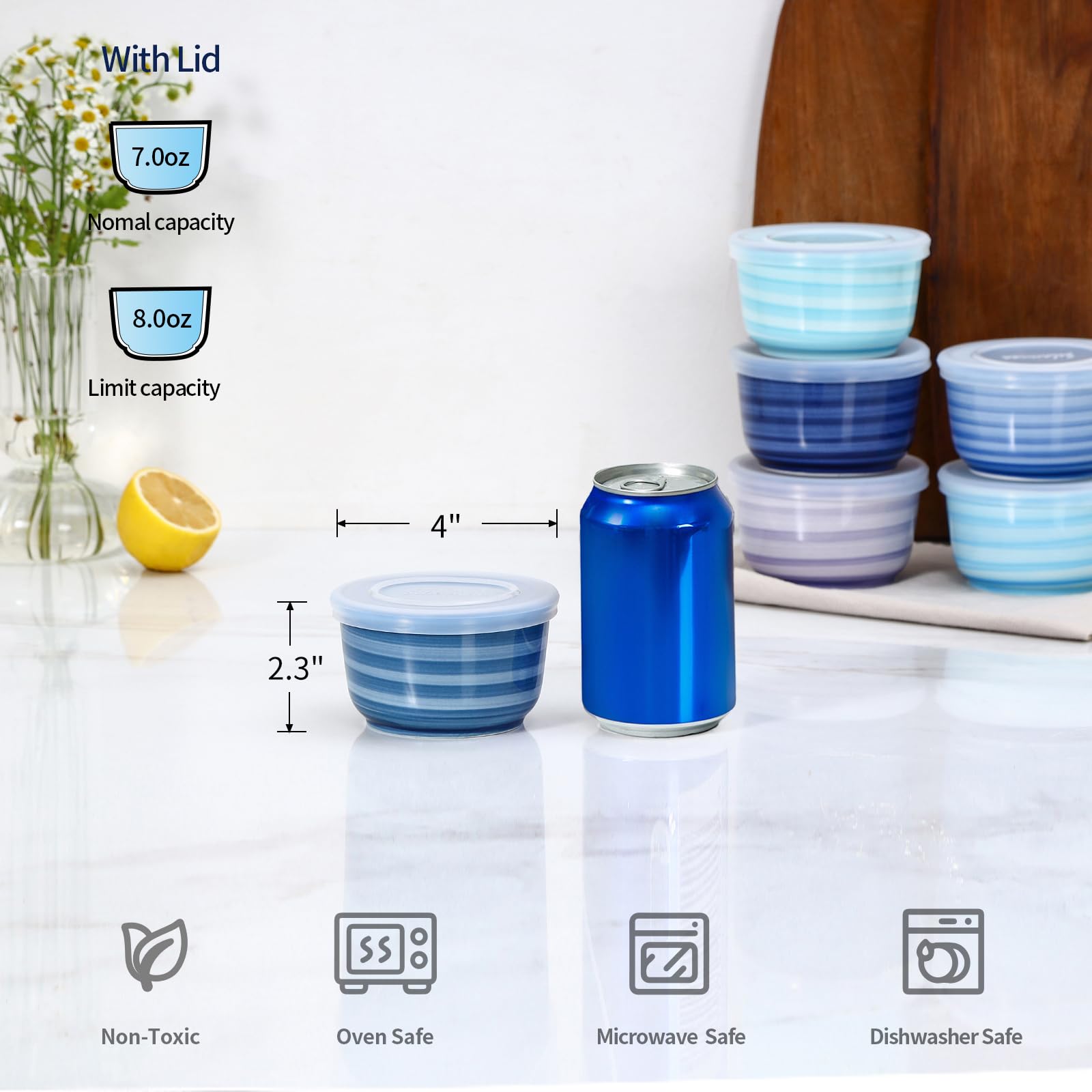 Selamica cuencos porcelana azul degradado, esmaltado fácil de limpiar.