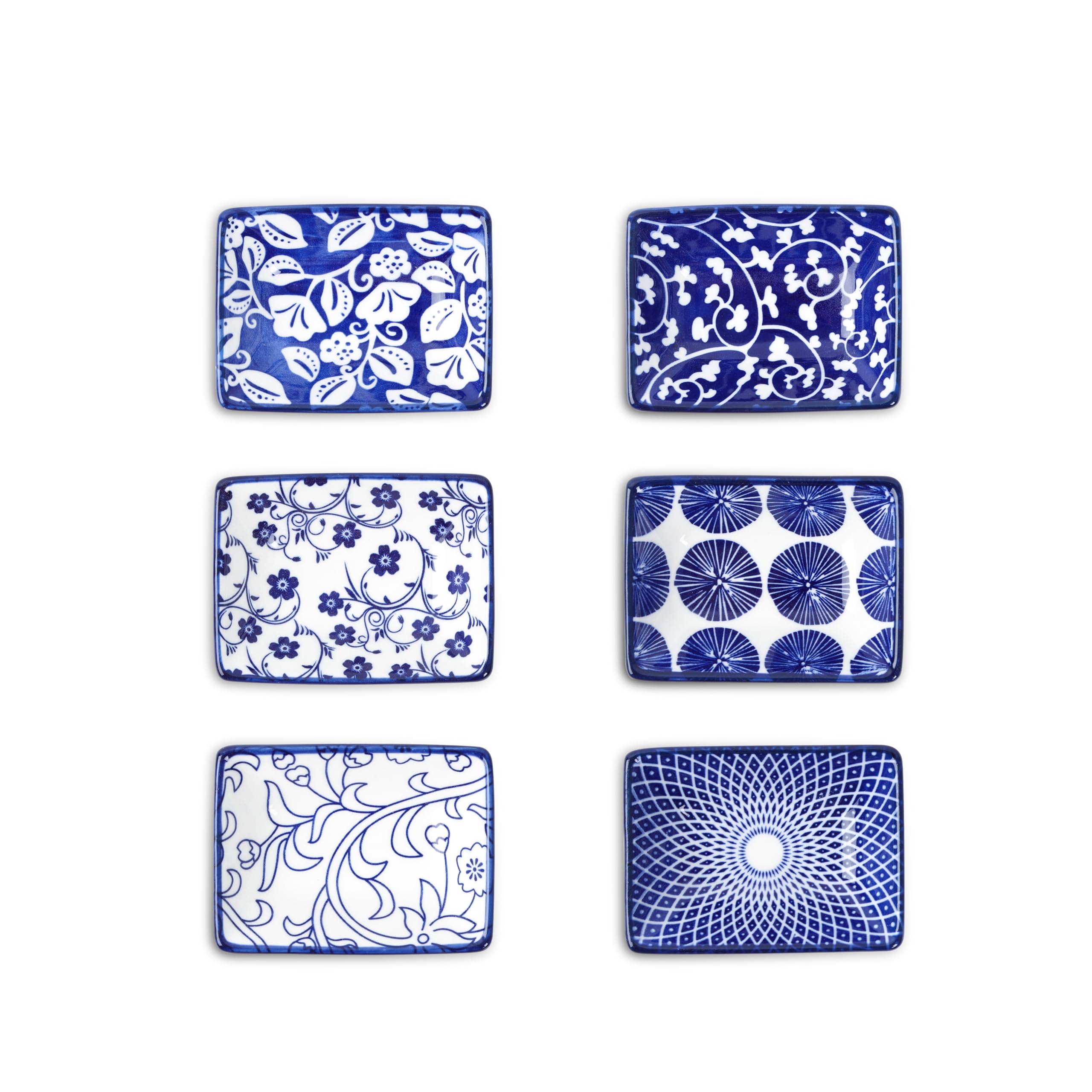 Cuenco rectangular Selamica para salsa en azul vintage, ideal para porciones individuales.