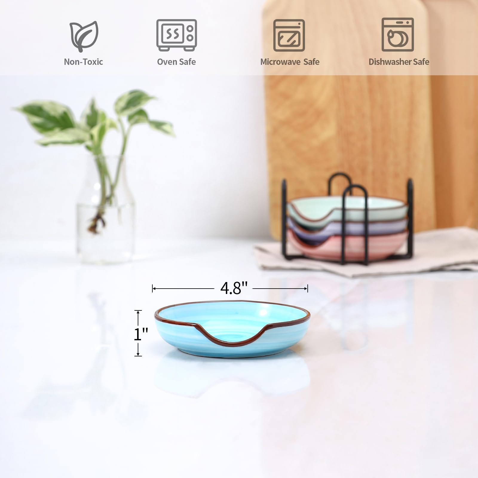 Descanso-cucharas Selamica cerámico con borde marrón decorativo para servir y decorar