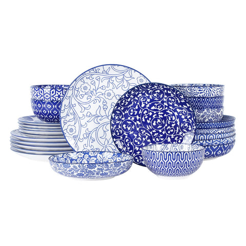 Selamica juego de platos para seis personas con diseño azul vintage.