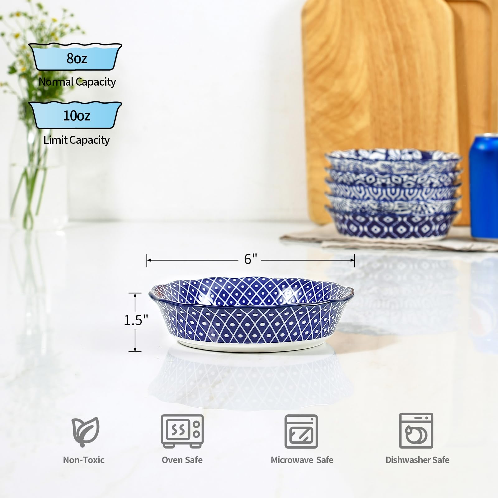 Pie cerámico Selamica apto para horno y microondas, color azul vintage.
