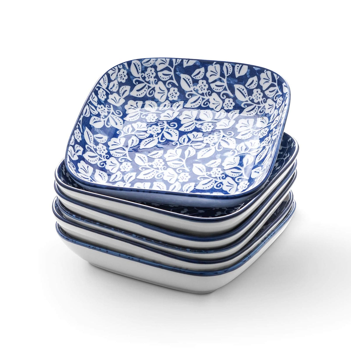 Selamica platos cuadrados de 8 pulgadas en azul vintage para mesa elegante