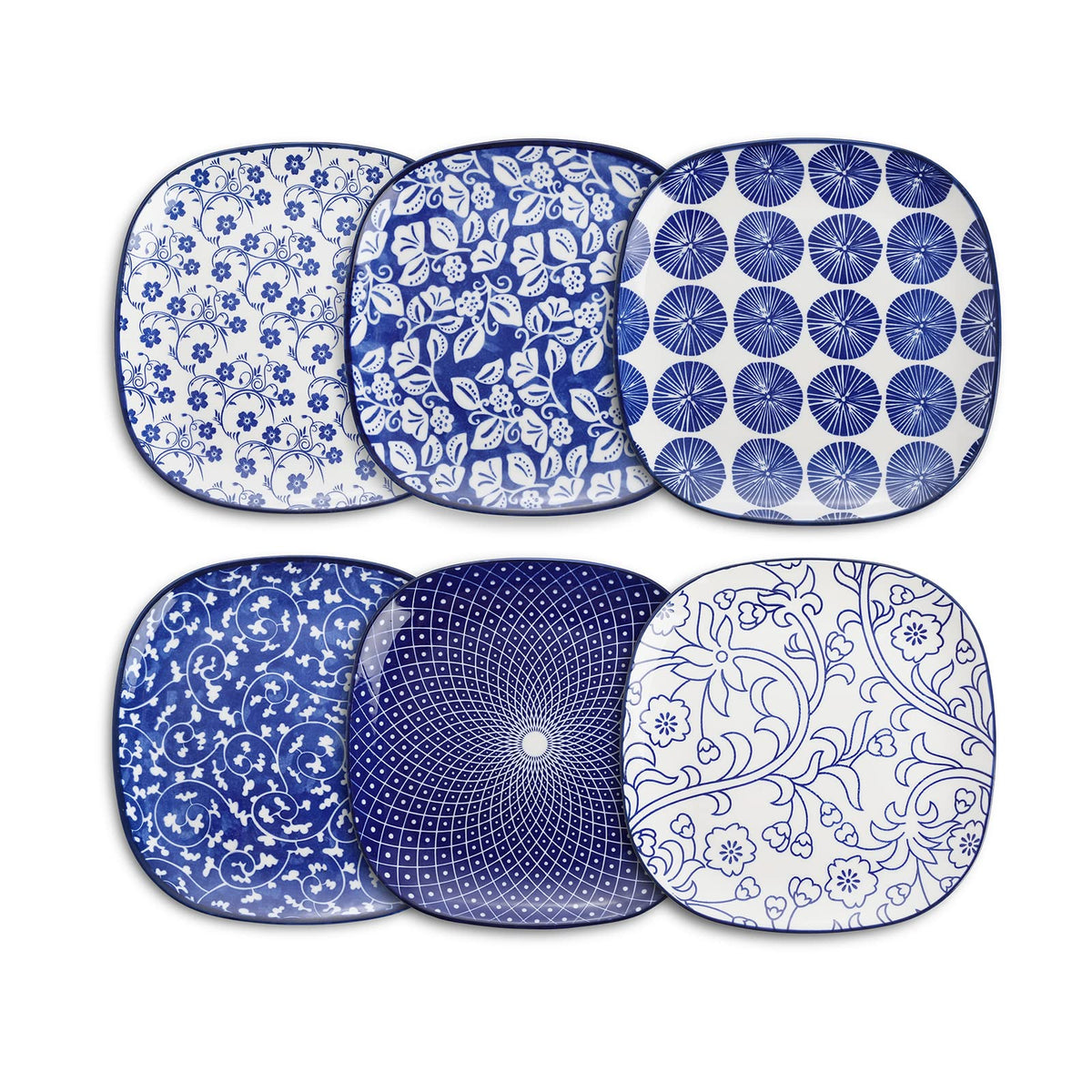 Selamica platos cuadrados de porcelana azul vintage para postres y presentación elegante en la mesa