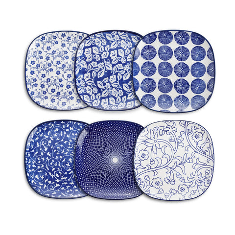 Selamica platos cuadrados de porcelana azul vintage para postres y presentación elegante en la mesa