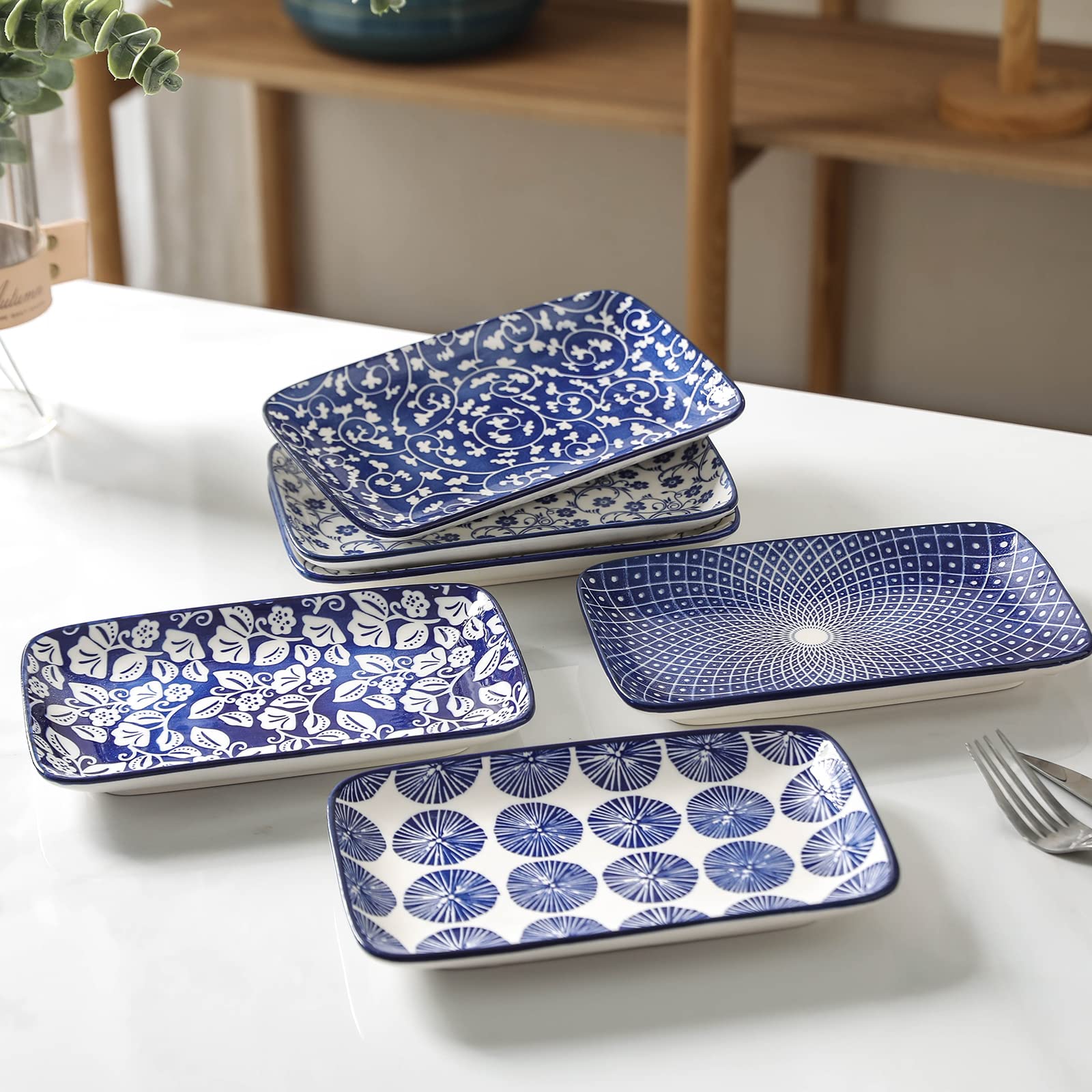Selamica plato rectangular para aperitivos, azul vintage, perfecto para catering y fiestas de té