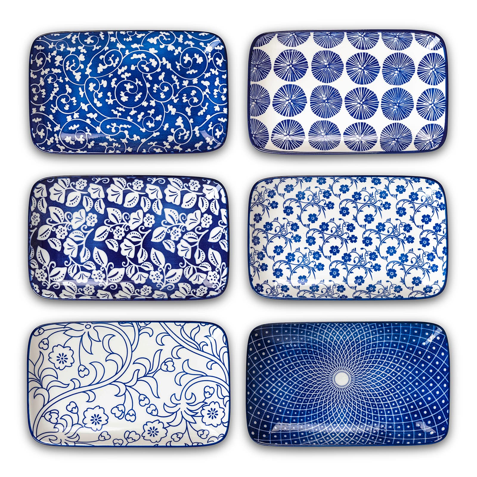 Selamica plato rectangular para ensaladas, estilo azul vintage, ideal para porciones equilibradas en mesa