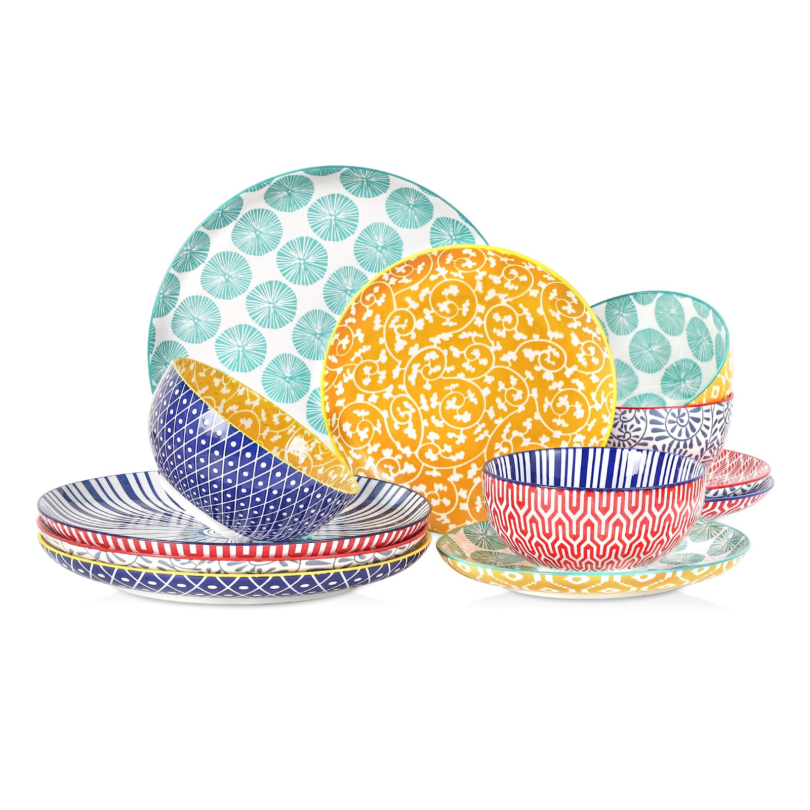 Selamica juego de platos y tazones 12 piezas, ideal para comidas diarias.