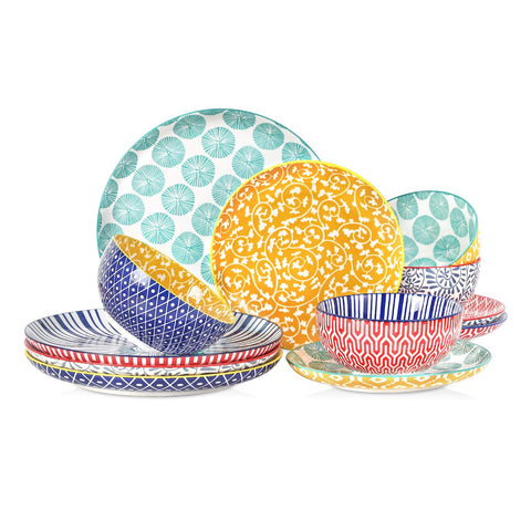 Selamica juego de platos y tazones 12 piezas, ideal para comidas diarias.