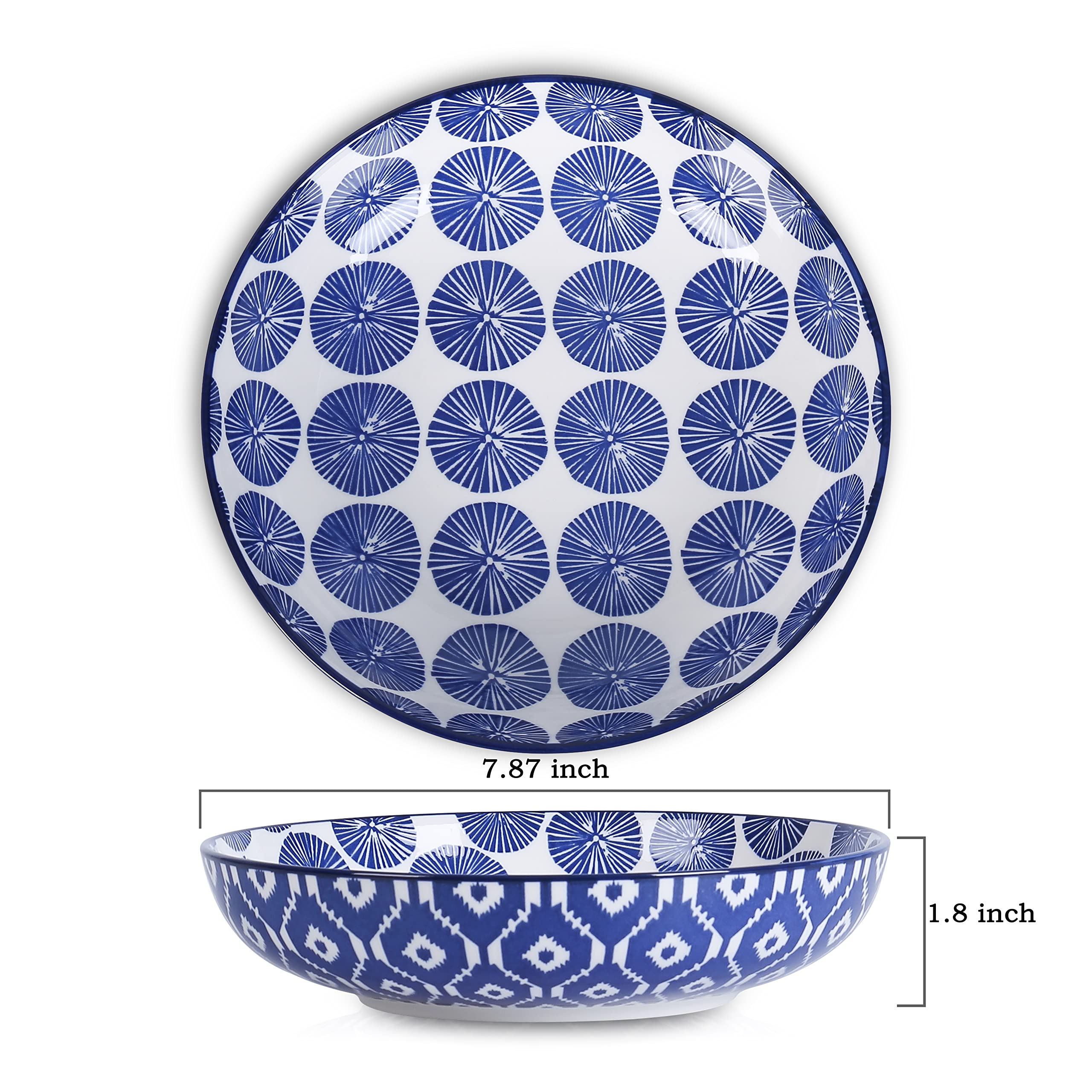 Cuenco de 8 pulgadas Selamica con diseño vintage azul para servir ensaladas