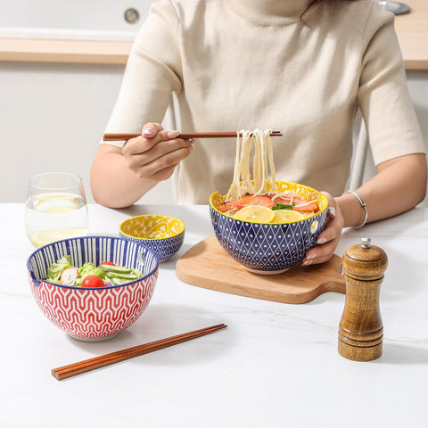 Selamica tazones ramen 15oz juego de cuatro colores variados