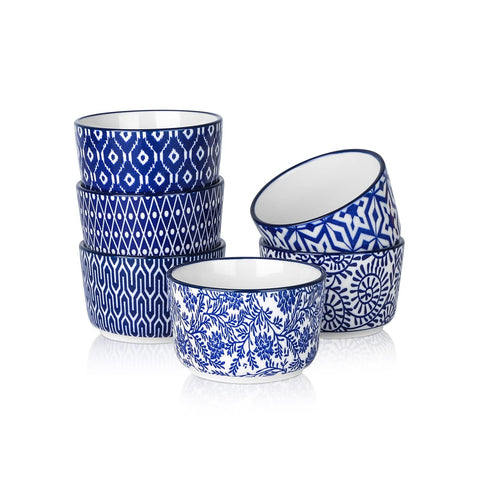 Selamica ramequines cerámicos azul vintage, ideales para postres presentables