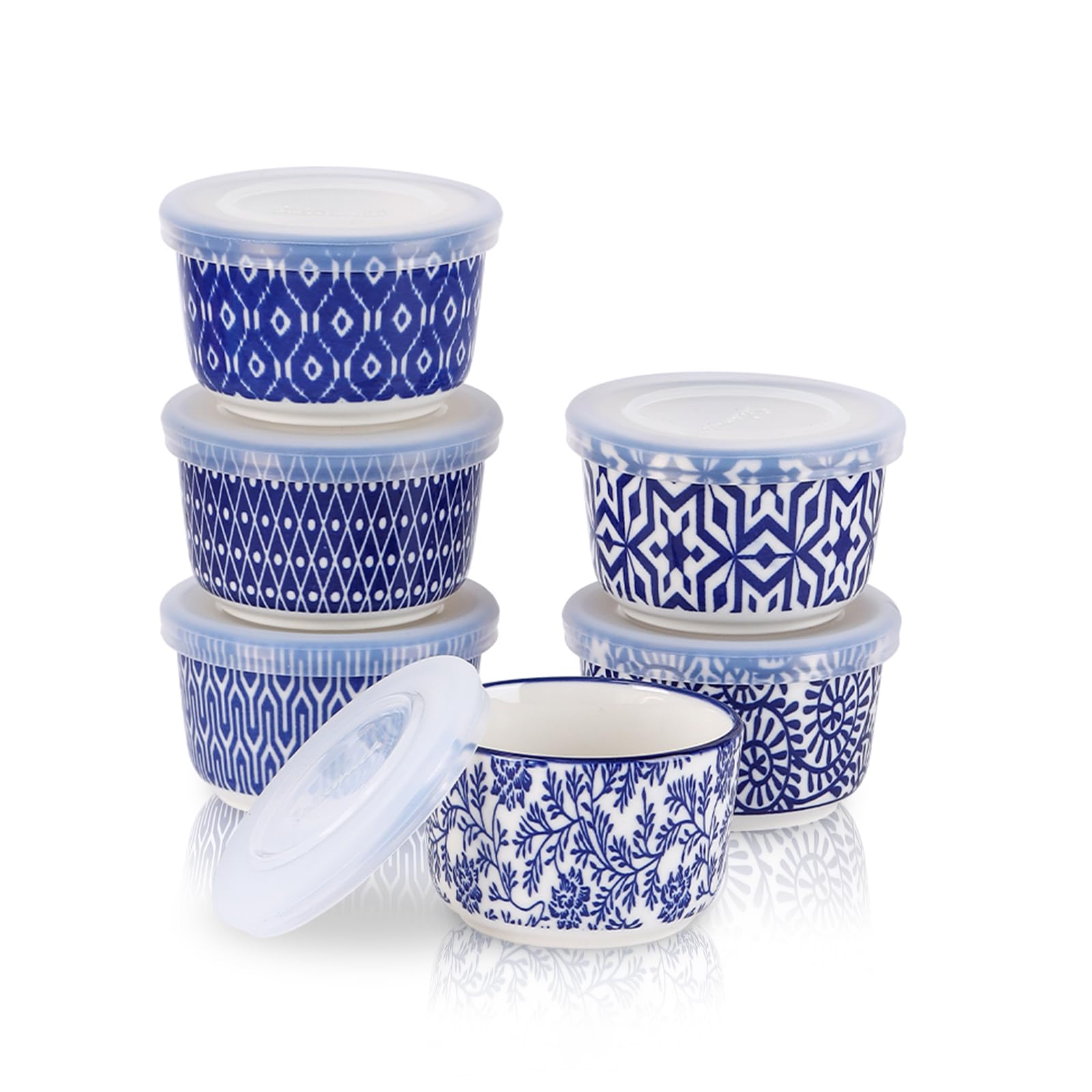 Selamica recipientes cerámicos individuales con tapas para postres horneados.
