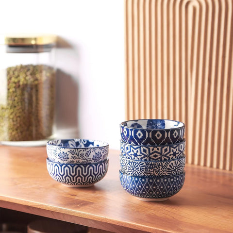 Selamica set de 6 tazones mini ceramicos azul vintage, para presentacion elegante