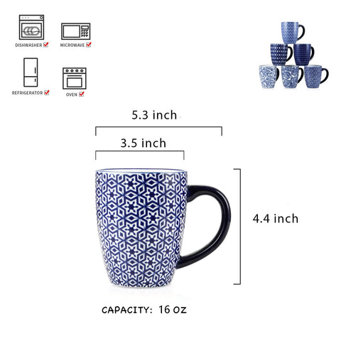 Selamica taza de café de porcelana con asa, 16 oz, azul vintage