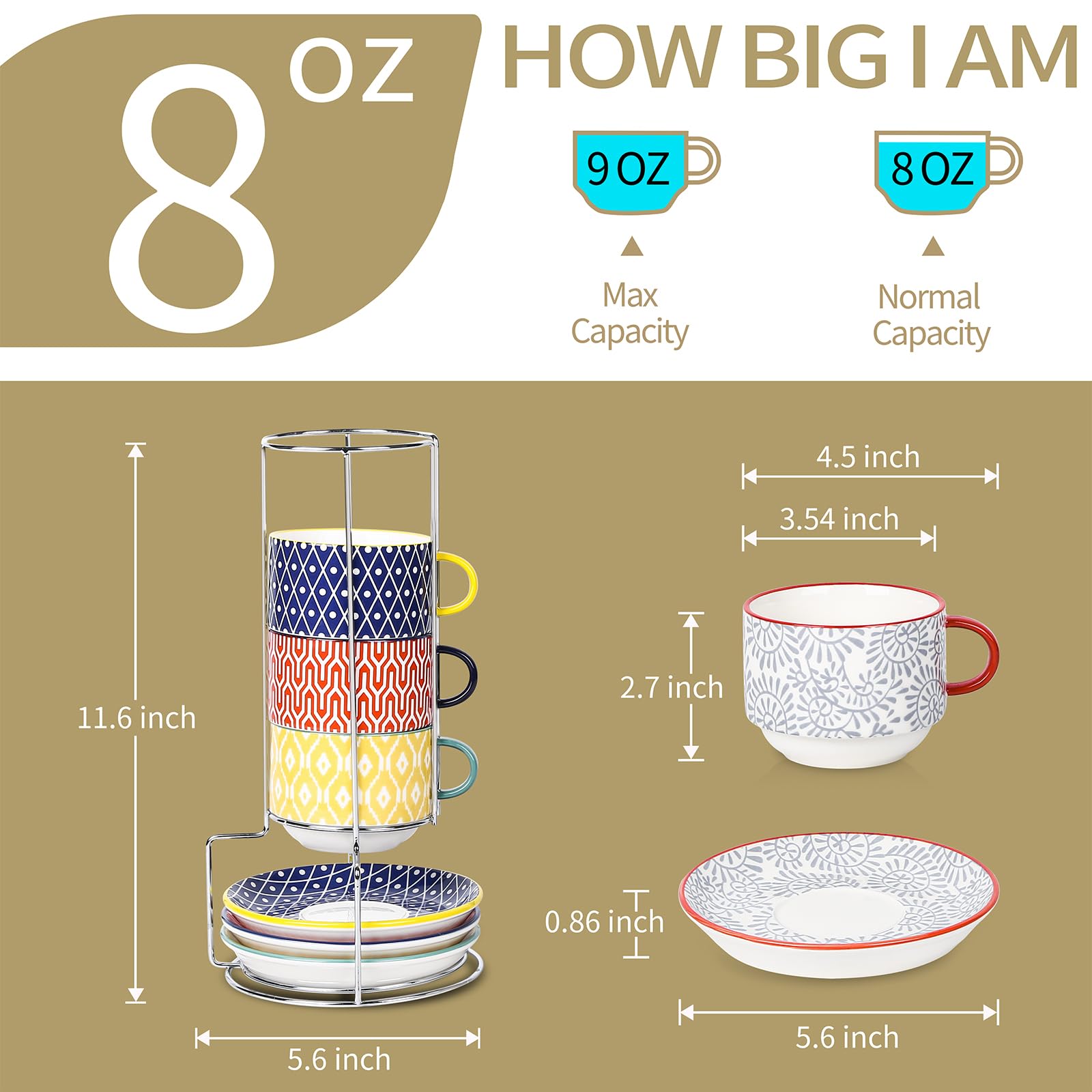 Selamica tazas cappuccino de 8 onzas, tamaño perfecto para bebidas cremosas.