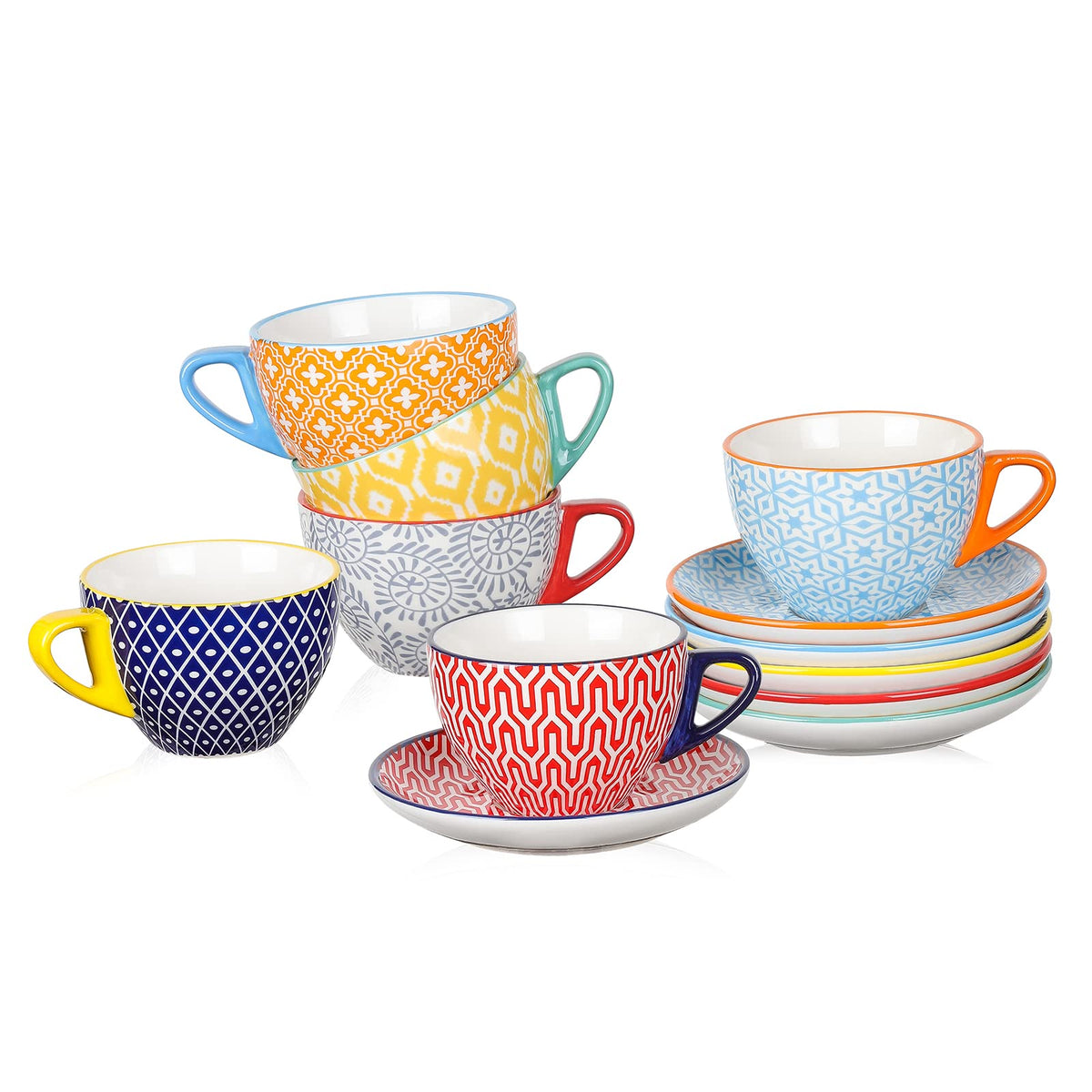 Selamica tazas cappuccino 8 oz con platillos, ideales para servir espresso en casa