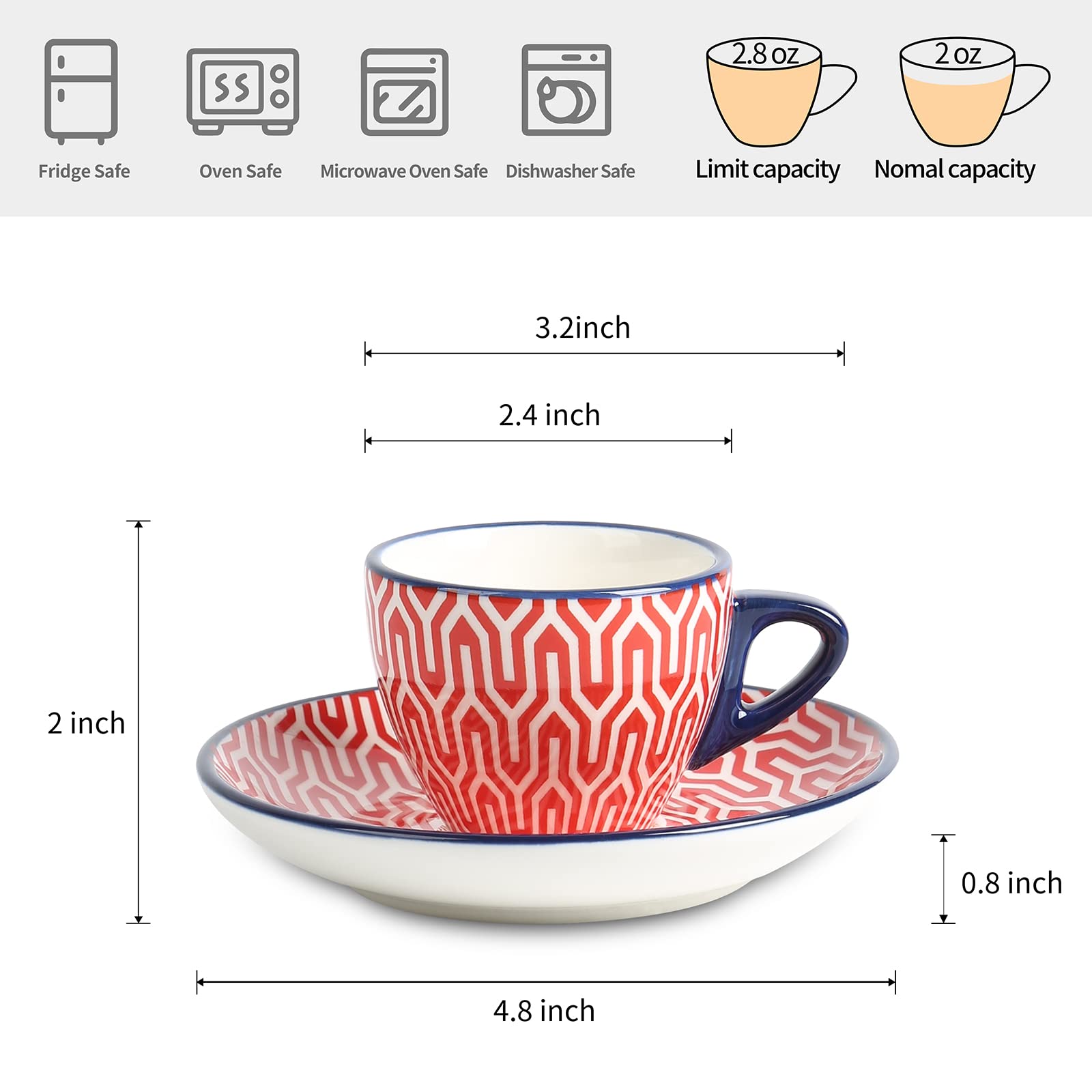 Conjunto de 6 tazas espresso con colores vivos para mesa.