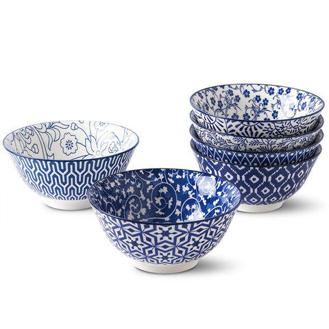 Tazón Selamica de cereal azul y blanco, porcelana de alta calidad, ideal para desayunos.