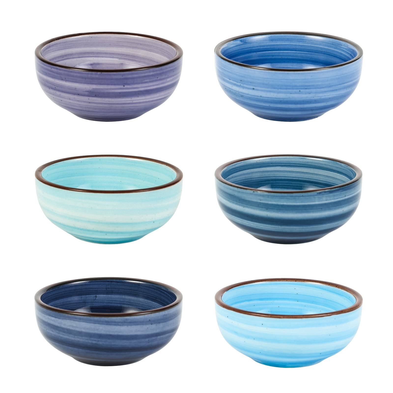 Conjunto de tazones Selamica con gradiente azul para salsas y aperitivos.