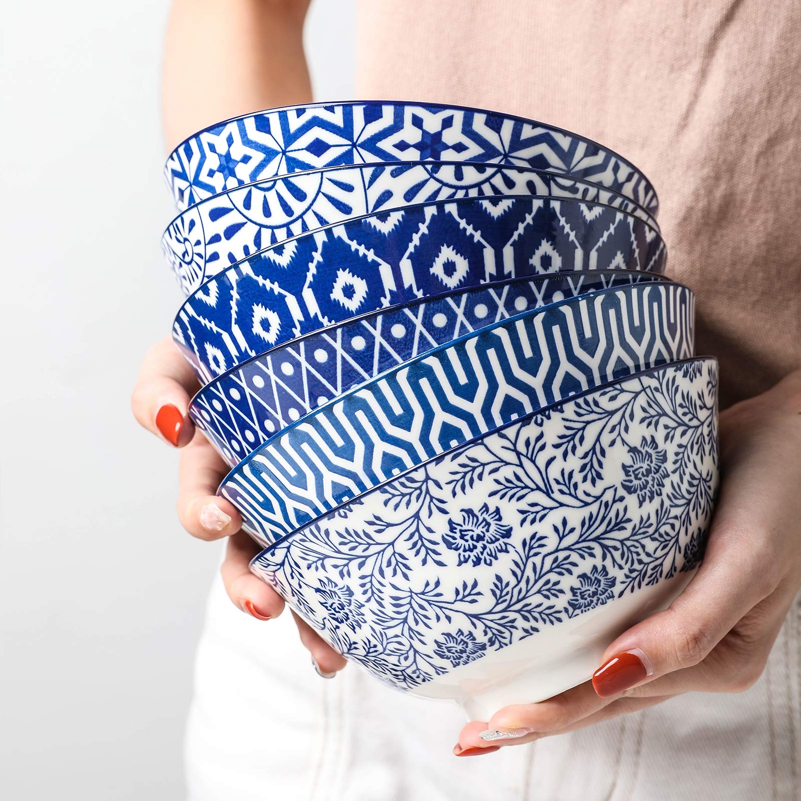 Tazón Selamica para pasta, porcelana azul y blanco, 20oz.