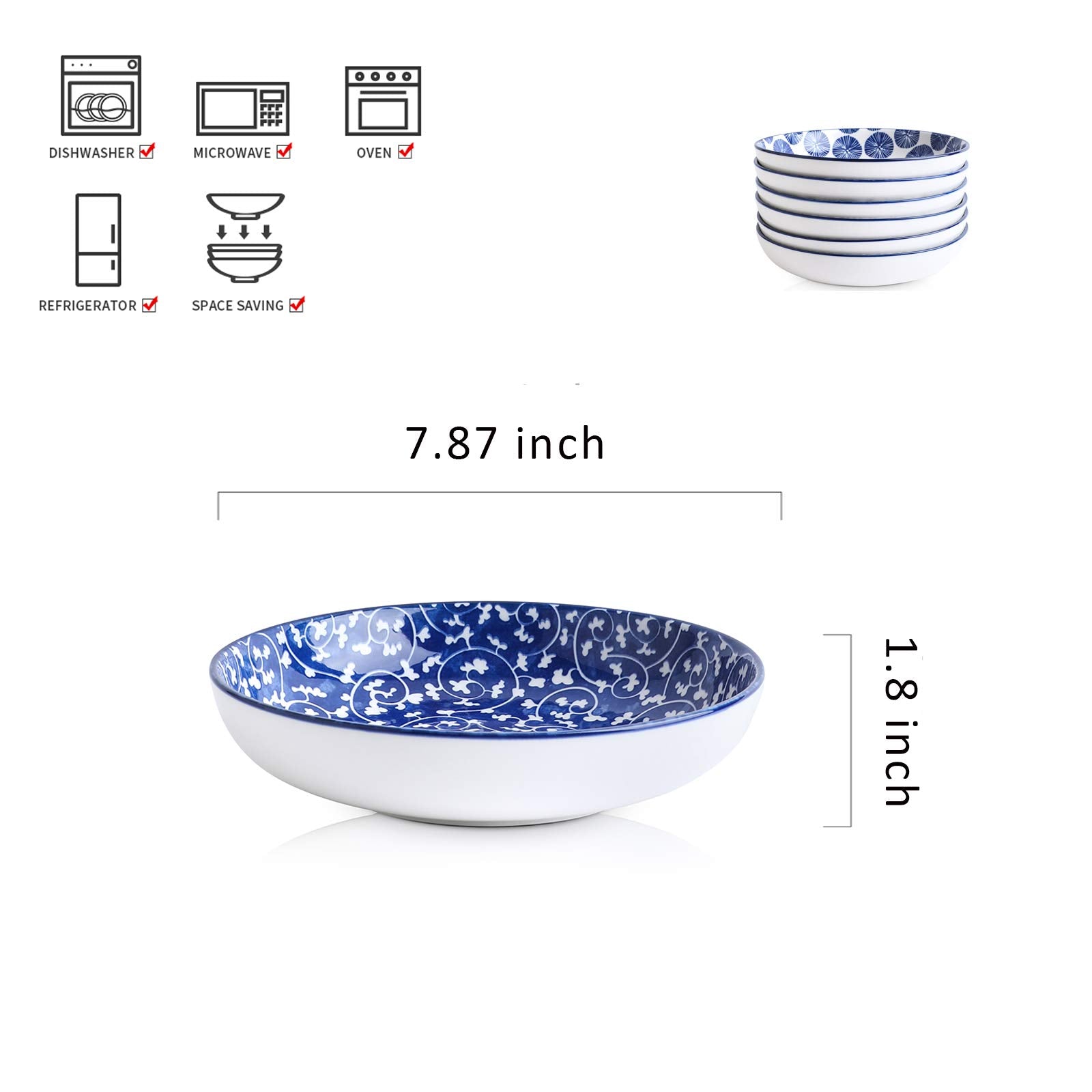 Selamica tazones apilables de porcelana ahorro de espacio en la cocina.