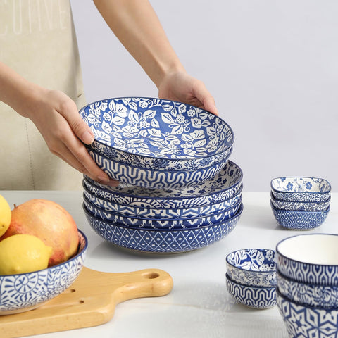 Tazones Selamica con patrón interior y exterior, toque decorativo para comidas.