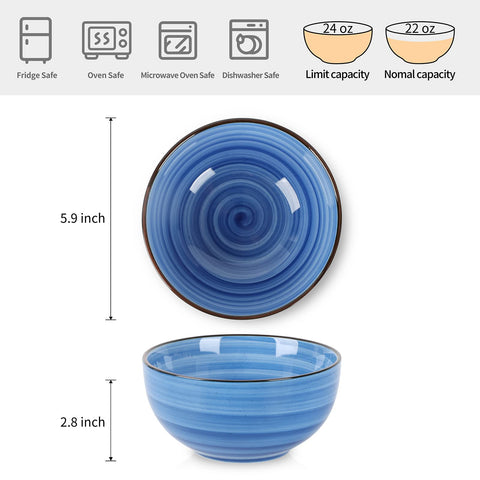 Selamica tazones cerámicos profundos gradiente azul, perfectos para sopas y guisos.