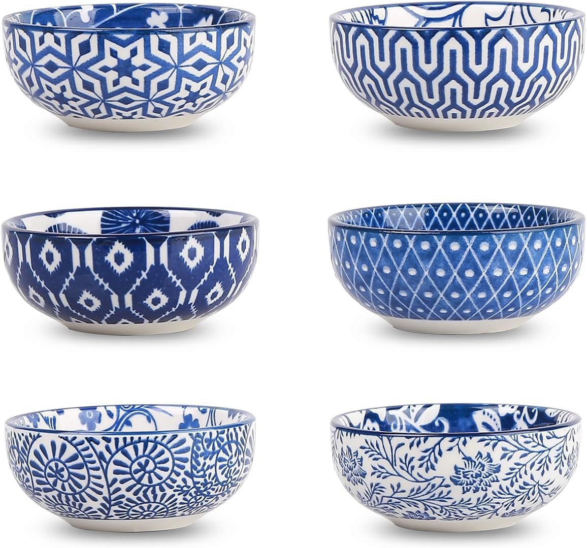 Selamica tazon mini ceramico 3 pulgadas azul vintage, ideal para salsas
