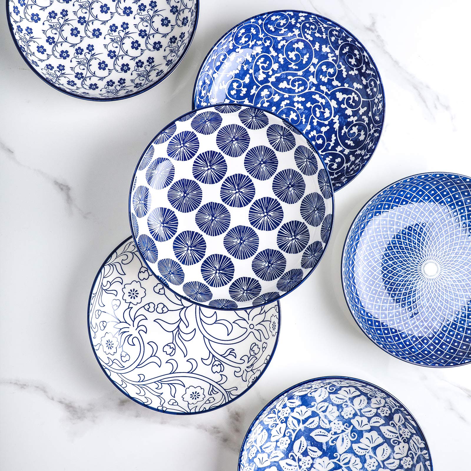 Selamica tazones diseño chino azul blanco inspiración tradicional.