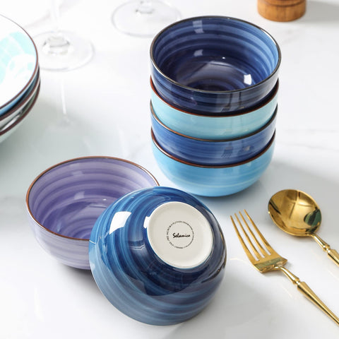 Selamica tazones para avena y postres, diseño gradiente azul.