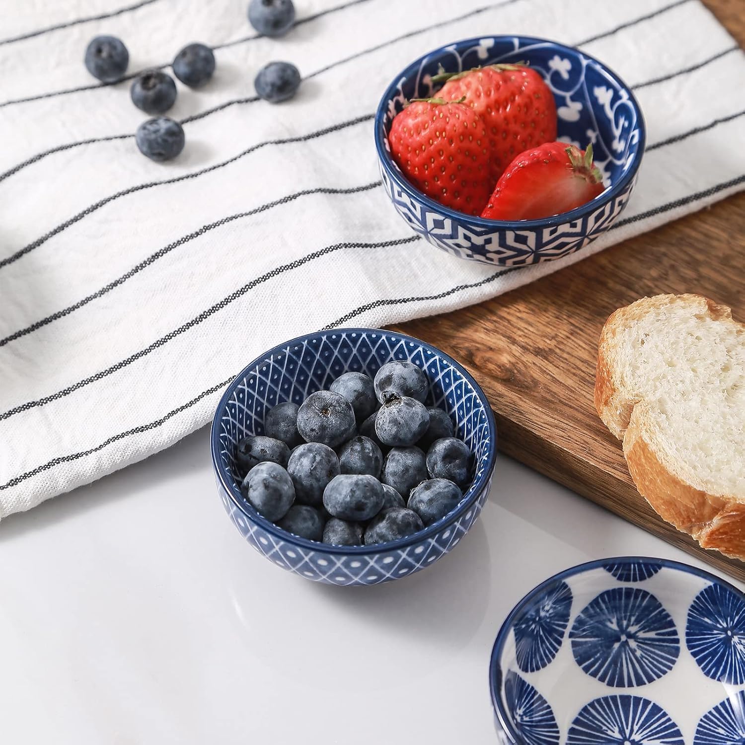 Selamica tazon porciones mini ceramico azul vintage, perfecto para mise en place