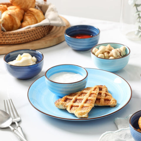 Selamica tazones postres mini, cerámica azul degradado, color elegante para degustaciones.