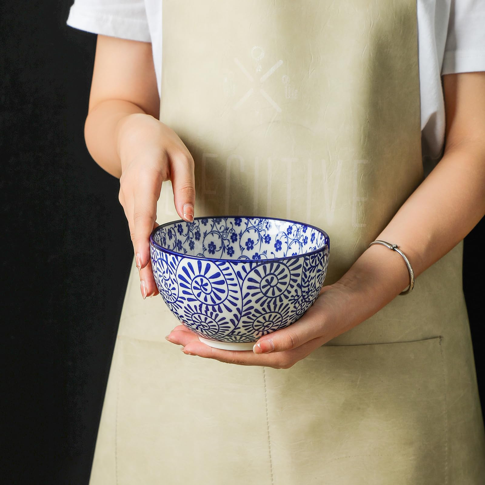 Selamica tazones ramen diseño azul para realzar la mesa